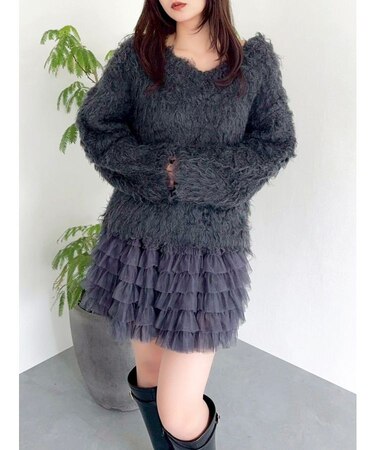 リップルカールⅤネックニット