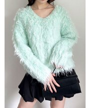 リップルカールVネックニット