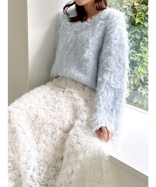 リップルカールVネックニット