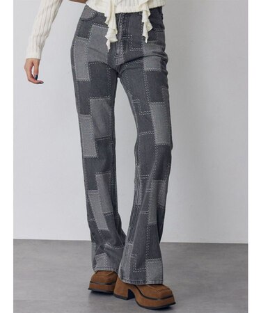 パッチワークフレアデニム