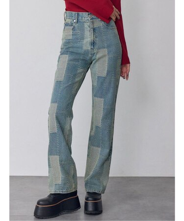 パッチワークフレアデニム