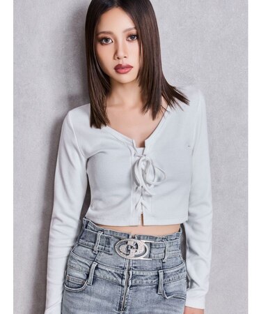 フロントレースアップショートトップス