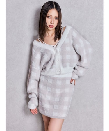 CHECK shaggyニットカーディガン
