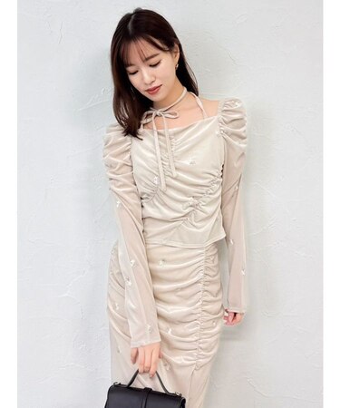 【セットアップ対応】フラワーシシュウベロアトップス