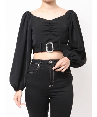 bijouバックルlong sleeveブラウス