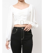 bijouバックルlong sleeveブラウス