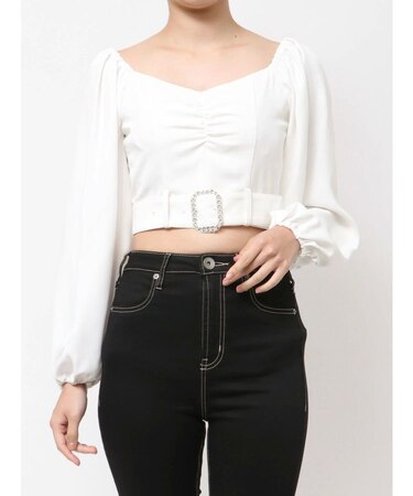 bijouバックルlong sleeveブラウス