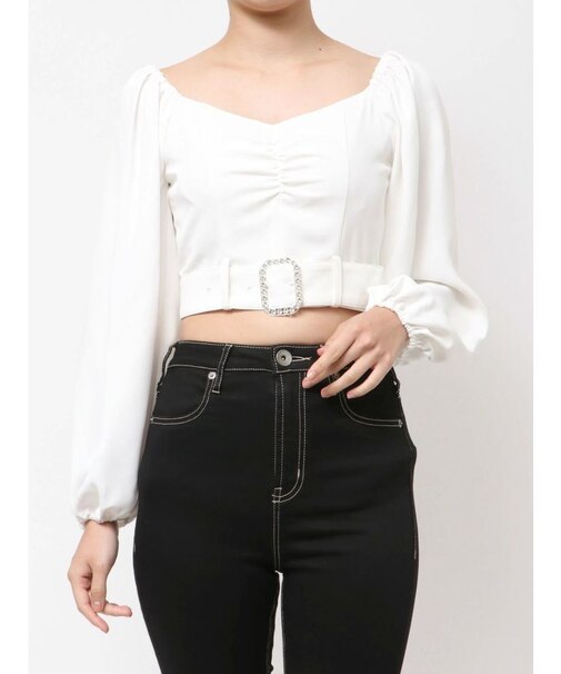bijouバックルlong sleeveブラウス