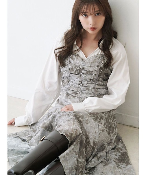 シャツドッキングコルセットアシメヘムワンピース