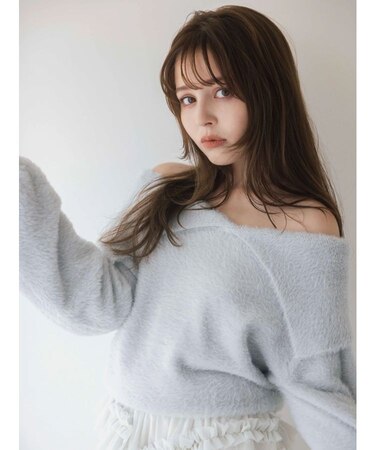 2WAYミニシャギーオフショルニット