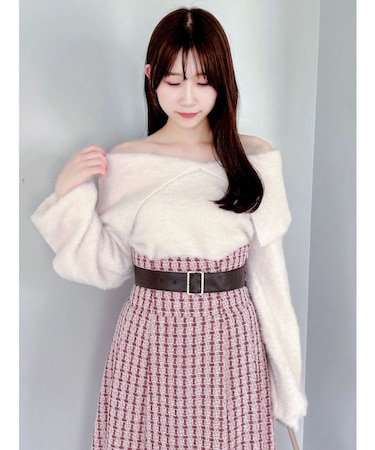 2WAYミニシャギーオフショルニット