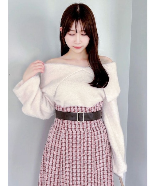 2WAYミニシャギーオフショルニット