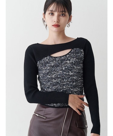 ボレロライクストリングツイードニット