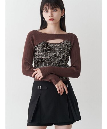 ボレロライクストリングツイードニット