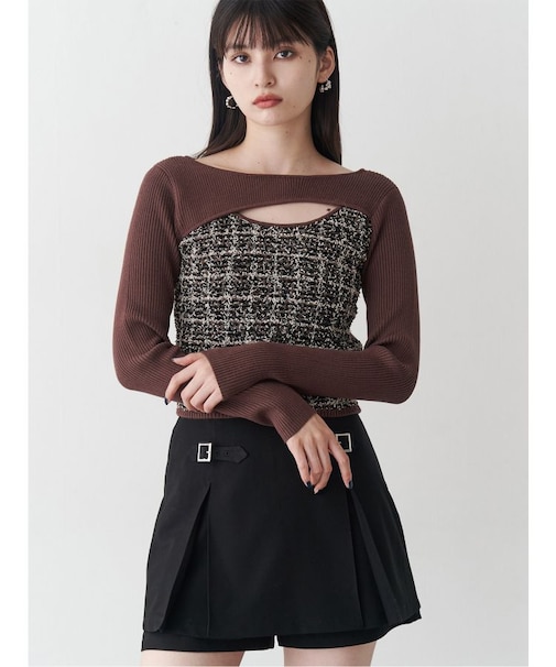 ボレロライクストリングツイードニット