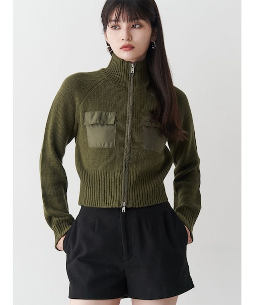 マテリアルジップアップニット