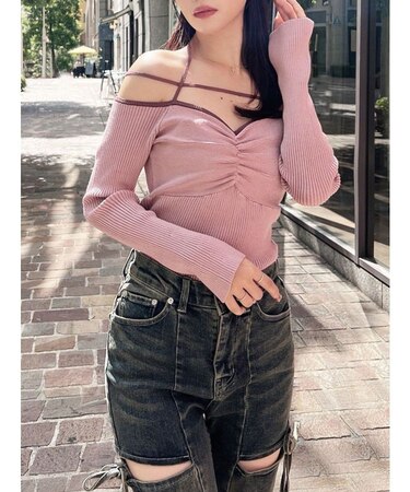 ナローストラップリブトップス