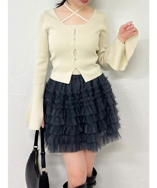 ボリュームフリルチュールミニスカート