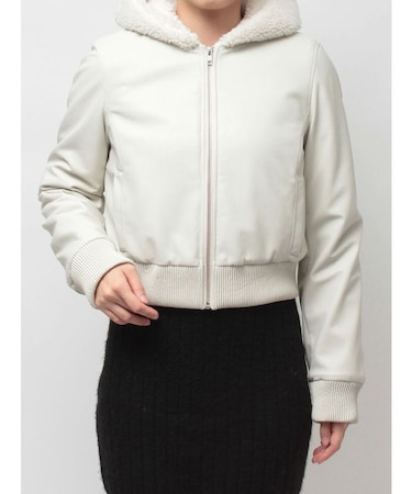 Hoodie Fake Leatherコート