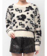 GG Leopardシャギーショートニットトップス