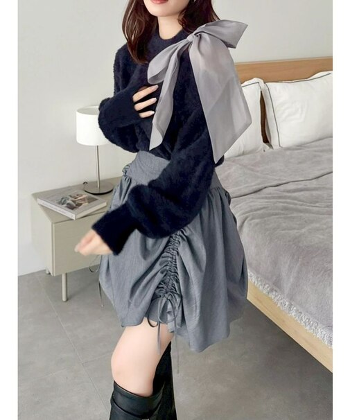 ワンショルミニシャギーニットトップス