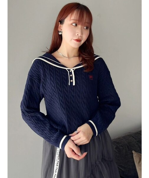 【FILA別注】セーラーカラーラインニットプルオーバー