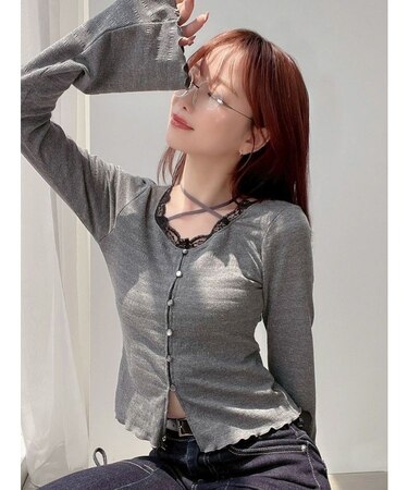 フロントクロスカットリブトップス