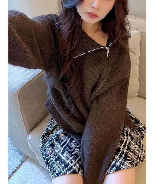 アシメZIPオーバーニット