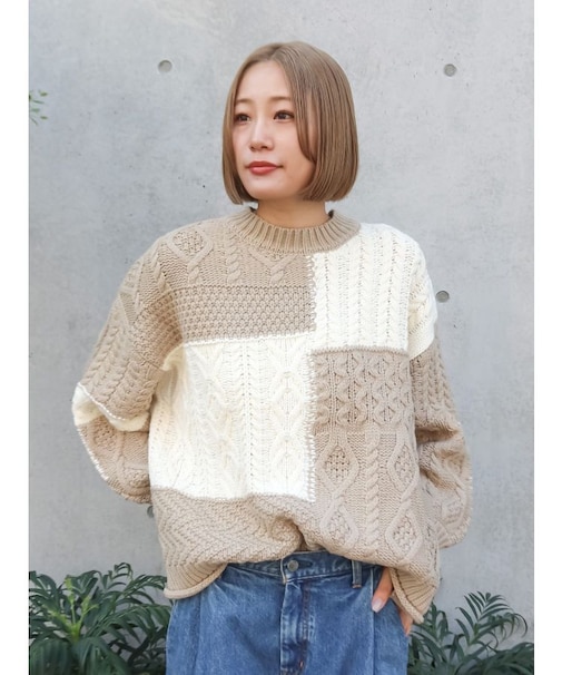 【WEB限定】パッチワークケーブルニット