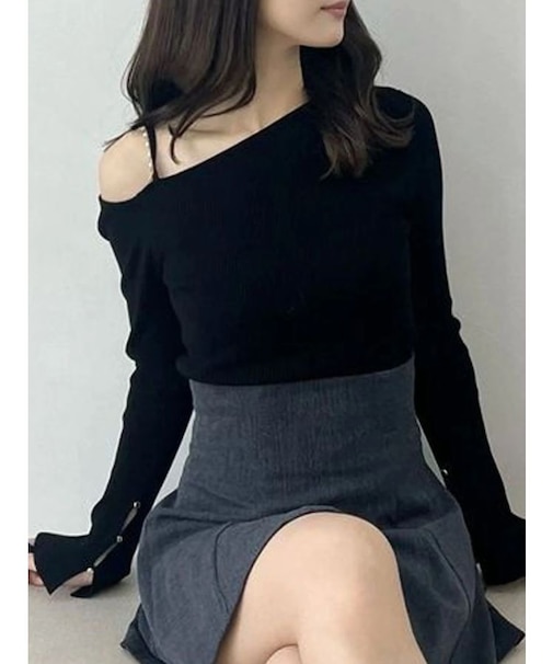 【追加生産】アシメパールチェーンワンショルニット