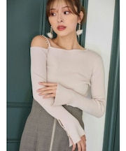 【追加生産】アシメパールチェーンワンショルニット