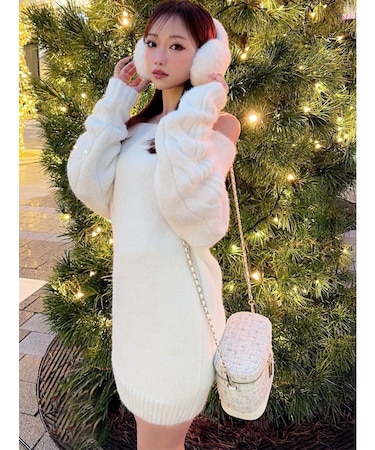 ケーブルスリーブニットワンピース