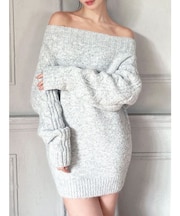 ケーブルスリーブニットワンピース