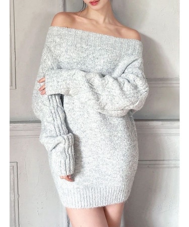 ケーブルスリーブニットワンピース