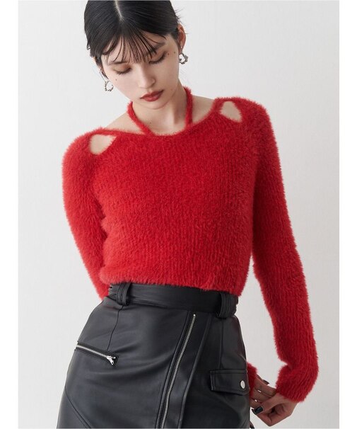 ミニシャギーカットアウトニット