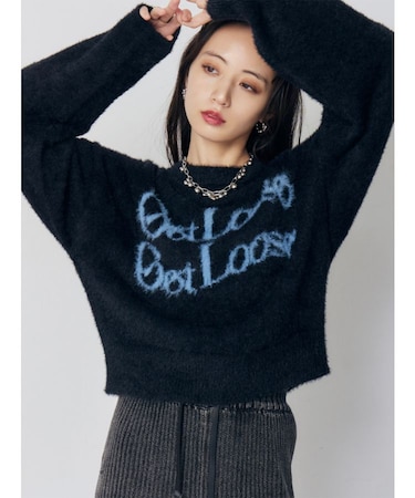 ミニシャギーロゴニット