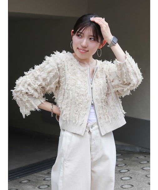 【WEB限定】ショートボリュームダブルジップニットカーデ