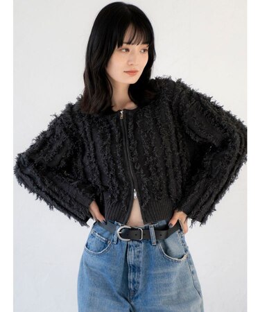 【WEB限定】ショートボリュームダブルジップニットカーデ