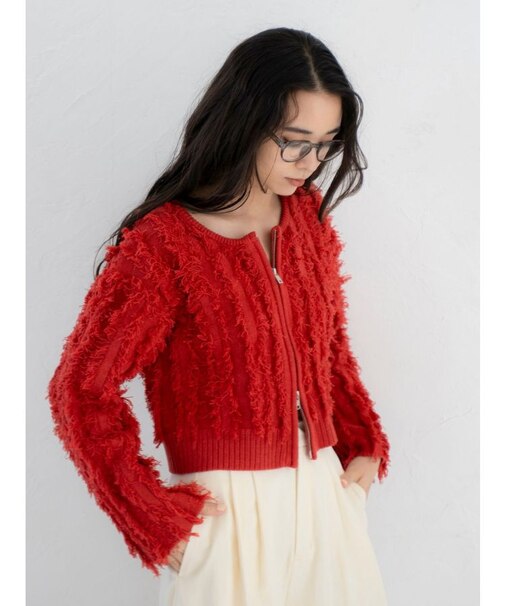 【WEB限定】ショートボリュームダブルジップニットカーデ