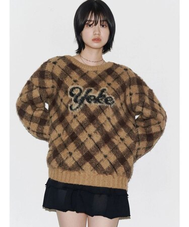 チェックロゴオーバーニット