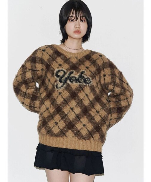 チェックロゴオーバーニット
