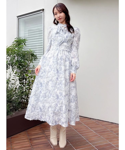 ヘアリーフラワーシフォンワンピース