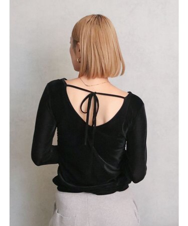 バックオープンドットシアーベロアロングスリーブTee