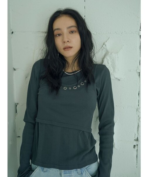 ハトメデザインレイヤードロングスリーブTee