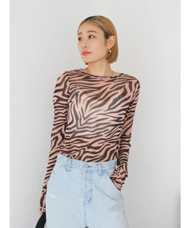 ゼブラ柄シアーチュールロングスリーブTee