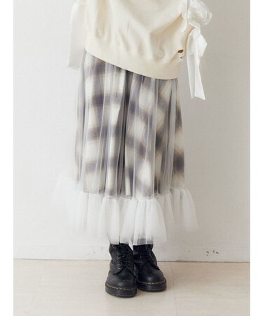 チュールリバーシブルチェックフレアスカート