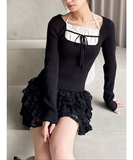 バストデザインニットトップス