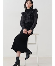 異素材ドッキングラッフルニットワンピース