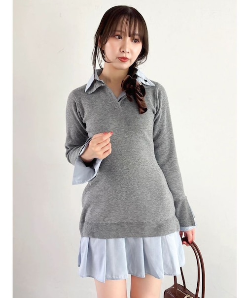 【POLO BCSコラボ】シャツレイヤードニットミニワンピース ※BEIGE WEB限定カラー