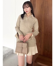 【POLO BCSコラボ】シャツレイヤードニットミニワンピース ※BEIGE WEB限定カラー
